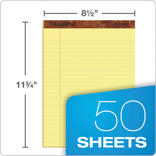 TOPS - The Legal Pad" Ruled Perforated Pads, Wide/Legal Rule, (50) Canary Yellow 8.5 x 11.75 Sheets, Dozen