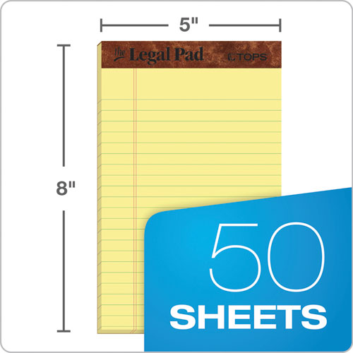 TOPS - The Legal Pad" Ruled Perforated Pads, Narrow Rule, (50) Canary-Yellow 5 x 8 Sheets, Dozen