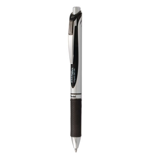Pantel - EnerGel RTX Gel Pen, Retractable, Medium 0.7 mm, Black Ink, Black/Gray Barrel