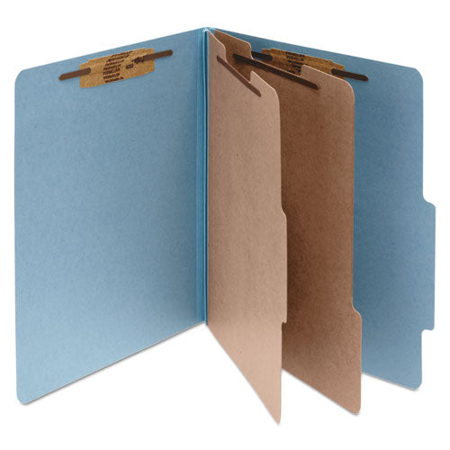 Acco - Pressboard Classification Folders, 3" Expansion, 2 Dividers, 6 Fasteners, Letter Size, Sky Blue Exterior, 10/Box