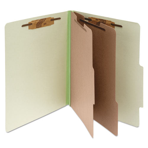 Acco - Pressboard Classification Folders, 3" Expansion, 2 Dividers, 6 Fasteners, Letter Size, Leaf Green Exterior, 10/Box
