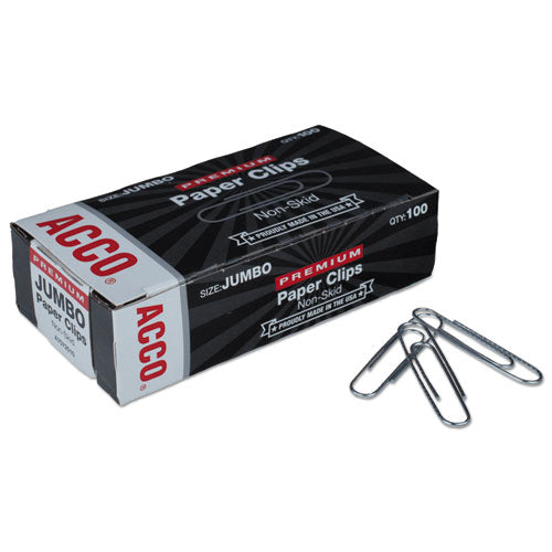 Acco - Premium Heavy-Gauge Wire Paper Clips, Jumbo, Nonskid, Silver, 100 Clips/Box, 10 Boxes/Pack