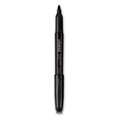 Universal - Pen-Style Permanent Marker, Fine Bullet Tip, Black, Dozen
