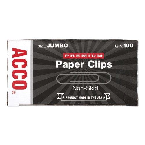 Acco - Premium Heavy-Gauge Wire Paper Clips, Jumbo, Nonskid, Silver, 100 Clips/Box, 10 Boxes/Pack