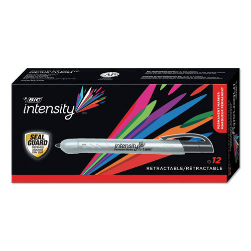 BiC - Intensity Retractable Permanent Marker, Fine Bullet Tip, Black, Dozen
