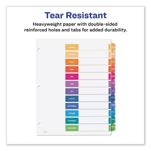 Avery - Customizable TOC Ready Index Multicolor Tab Dividers, 12-Tab, Jan. to Dec., 11 x 8.5, White, Traditional Color Tabs, 1 Set