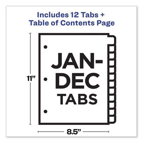 Avery - Customizable TOC Ready Index Multicolor Tab Dividers, 12-Tab, Jan. to Dec., 11 x 8.5, White, Traditional Color Tabs, 1 Set