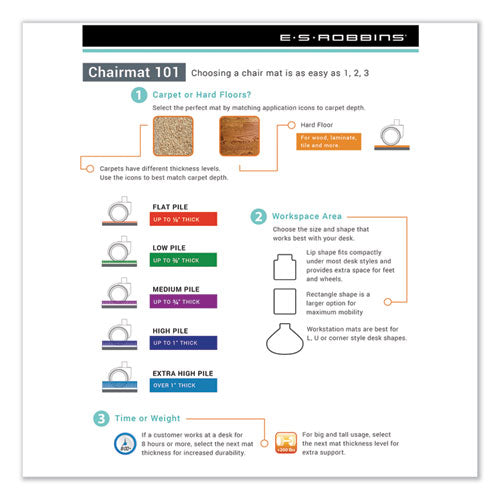 ES Robbins - EverLife All Day Support Chair Mat for Medium Pile Carpeted Floors, Contoured Oval with Lip, Straight Edges, 66 x 60, Clear
