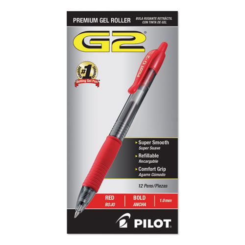 Pilot - G2 Premium Gel Pen, Retractable, Bold 1 mm, Red Ink, Smoke/Red Barrel, Dozen