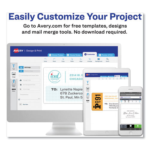 Avery - Easy Peel White Address Labels w/ Sure Feed Technology, Laser Printers, 1 x 2.63, White, 30/Sheet, 100 Sheets/Box