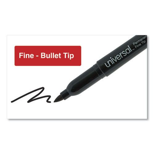 Universal - Pen-Style Permanent Marker, Fine Bullet Tip, Black, Dozen