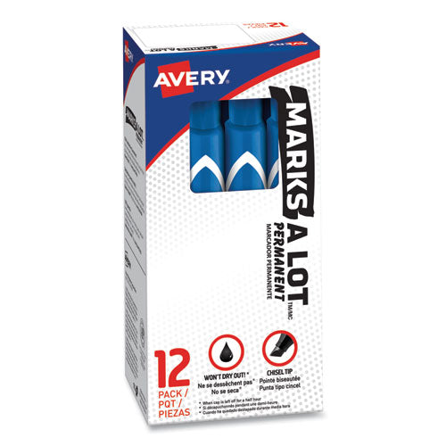 Avery - MARKS A LOT Large Desk-Style Permanent Marker, Broad Chisel Tip, Blue, Dozen (8886)