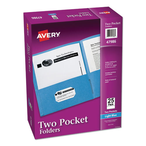 Avery - Two-Pocket Folder, 40-Sheet Capacity, 11 x 8.5, Light Blue, 25/Box