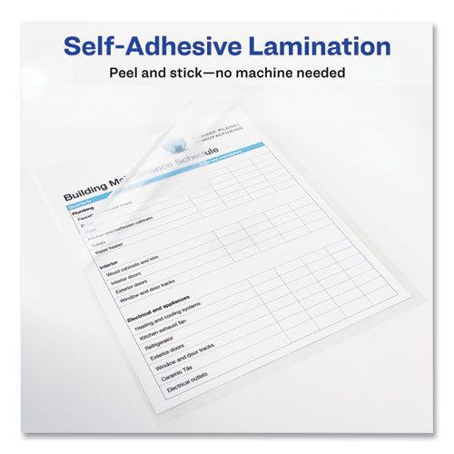 Avery - Clear Self-Adhesive Laminating Sheets, 3 mil, 9" x 12", Matte Clear, 50/Box