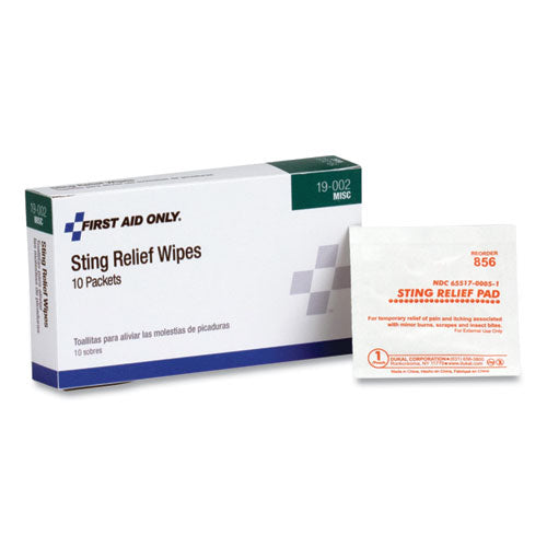 First Aid Only - First Aid Sting Relief Pads, 10/Box