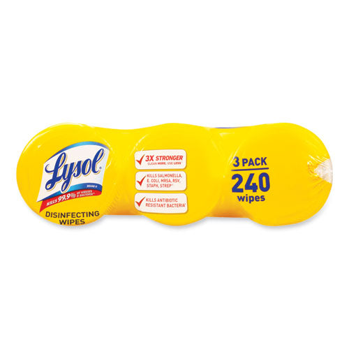 Lysol - Disinfecting Wipes, 1-Ply, 7 x 7.25, Lemon and Lime Blossom, White, 80 Wipes/Canister, 3 Canisters/Pack