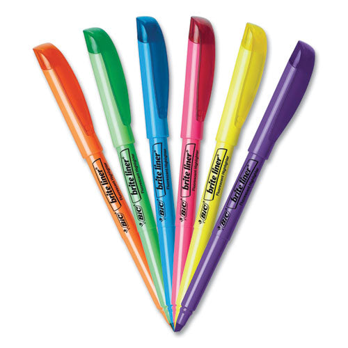 BiC - Brite Liner Highlighter, Fluorescent Yellow Ink, Chisel Tip, Yellow/Black Barrel, Dozen