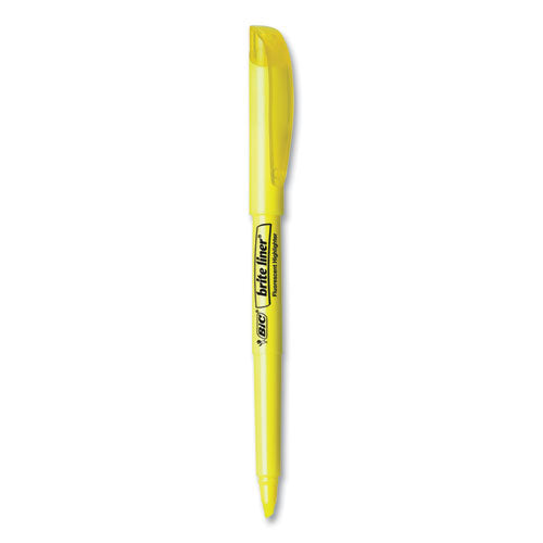 BiC - Brite Liner Highlighter, Fluorescent Yellow Ink, Chisel Tip, Yellow/Black Barrel, Dozen