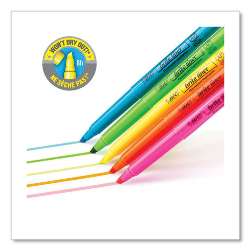 BiC - Brite Liner Highlighter, Fluorescent Yellow Ink, Chisel Tip, Yellow/Black Barrel, Dozen