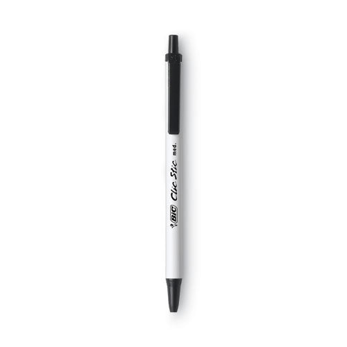BiC - Clic Stic Ballpoint Pen, Retractable, Medium 1 mm, Black Ink, White Barrel, Dozen