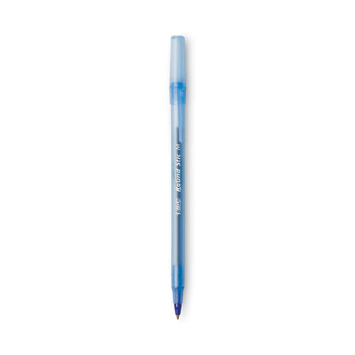 BiC - Round Stic Xtra Life Ballpoint Pen, Stick, Medium 1 mm, Blue Ink, Translucent Blue Barrel, Dozen
