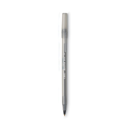 BiC - Round Stic Xtra Life Ballpoint Pen, Stick, Medium 1 mm, Black Ink, Translucent Black Barrel, Dozen