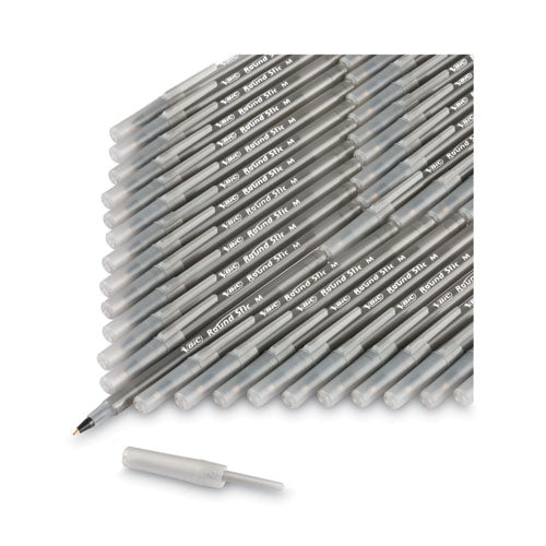 BiC - Round Stic Xtra Life Ballpoint Pen, Stick, Medium 1 mm, Black Ink, Translucent Black Barrel, Dozen