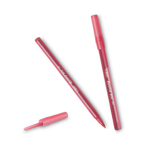 BiC - Round Stic Xtra Life Ballpoint Pen, Stick, Medium 1 mm, Red Ink, Translucent Red Barrel, Dozen