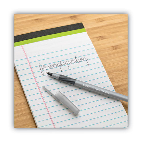 BiC - Round Stic Grip Xtra Comfort Ballpoint Pen, Easy-Glide System, Stick, Medium 1.2 mm, Black Ink, Gray/Black Barrel, Dozen