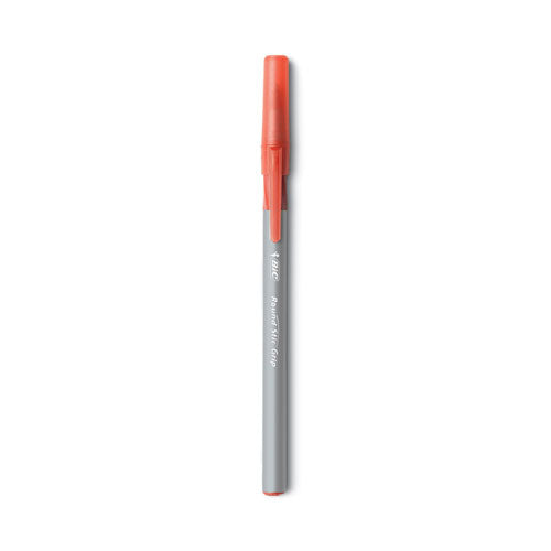 BiC - Round Stic Grip Xtra Comfort Ballpoint Pen, Easy-Glide System, Stick, Medium 1.2 mm, Red Ink, Gray/Red Barrel, Dozen