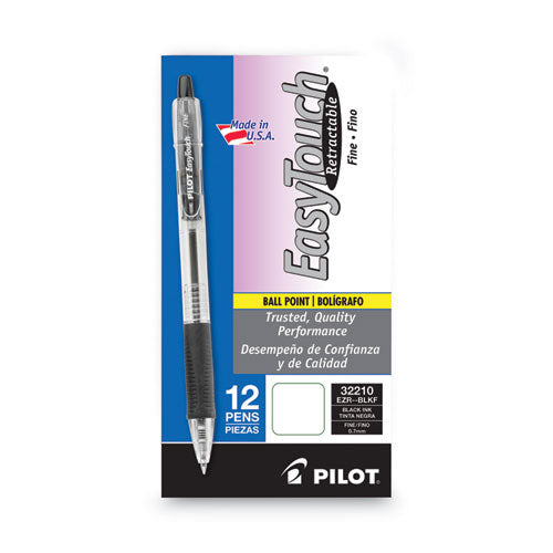 Pilot - EasyTouch Ballpoint Pen, Retractable, Fine 0.7 mm, Black Ink, Clear Barrel, Dozen
