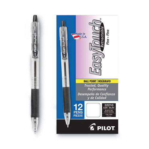 Pilot - EasyTouch Ballpoint Pen, Retractable, Fine 0.7 mm, Black Ink, Clear Barrel, Dozen