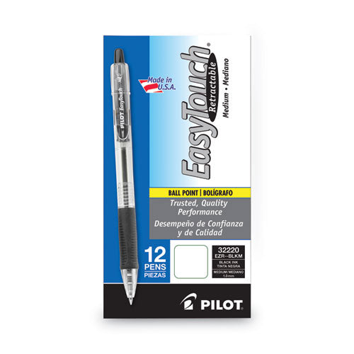 Pilot - EasyTouch Ballpoint Pen, Retractable, Medium 1 mm, Black Ink, Clear Barrel, Dozen