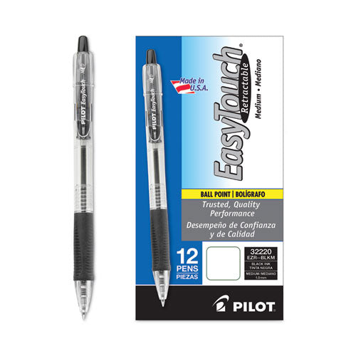 Pilot - EasyTouch Ballpoint Pen, Retractable, Medium 1 mm, Black Ink, Clear Barrel, Dozen