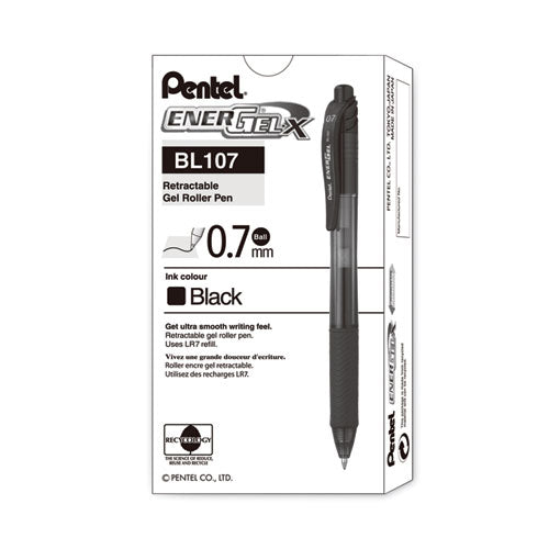 Pantel - EnerGel-X Gel Pen, Retractable, Medium 0.7 mm, Black Ink, Smoke/Black Barrel, Dozen