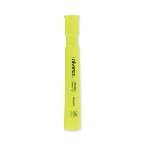 Universal - Desk Highlighters, Fluorescent Yellow Ink, Chisel Tip, Yellow Barrel, Dozen