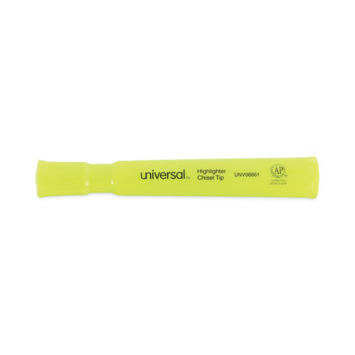 Universal - Desk Highlighters, Fluorescent Yellow Ink, Chisel Tip, Yellow Barrel, Dozen