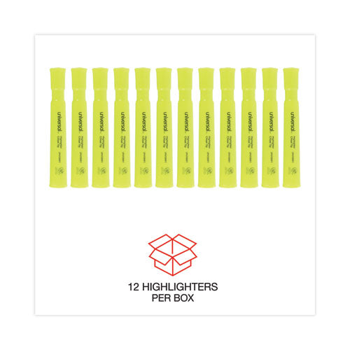 Universal - Desk Highlighters, Fluorescent Yellow Ink, Chisel Tip, Yellow Barrel, Dozen