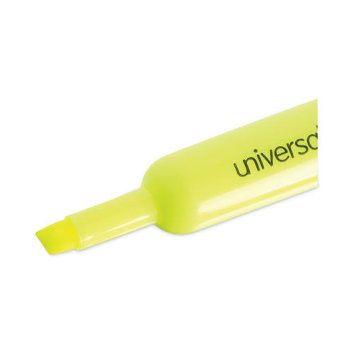 Universal - Desk Highlighters, Fluorescent Yellow Ink, Chisel Tip, Yellow Barrel, Dozen