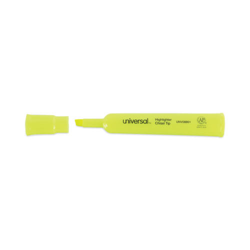 Universal - Desk Highlighters, Fluorescent Yellow Ink, Chisel Tip, Yellow Barrel, Dozen