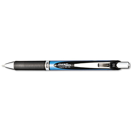 Pantel - EnerGel RTX Gel Pen, Retractable, Fine 0.5 mm, Black Ink, Black/Blue Barrel