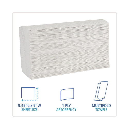 boardwalk - Multifold Paper Towels, 1-Ply, 9 x 9.45, White, 250 Towels/Pack, 16 Packs/Carton