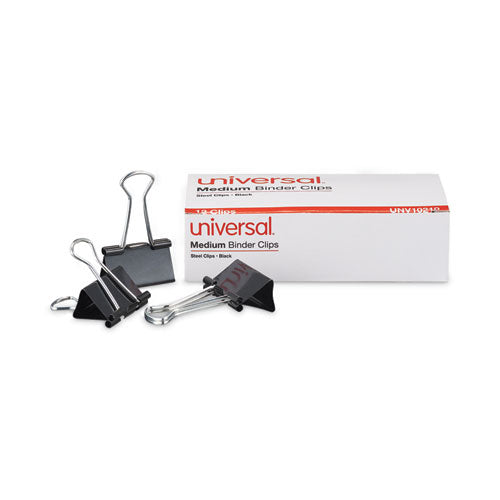 Universal - Binder Clips, Medium, Black/Silver, 12/Box