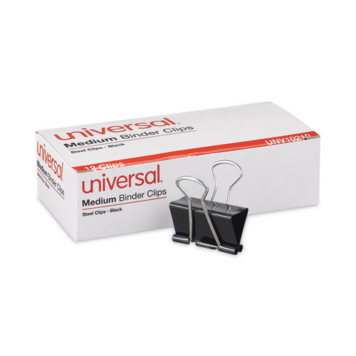 Universal - Binder Clips, Medium, Black/Silver, 12/Box
