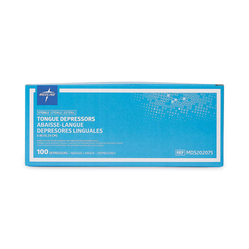 Medline - Sterile Tongue Depressors, Wood, 6" Long, 100/Box