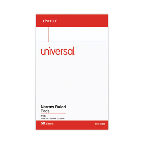 Universal - Perforated Ruled Writing Pads, Narrow Rule, Red Headband, 50 White 5 x 8 Sheets, Dozen