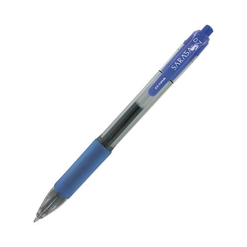 Zebra - Sarasa Dry Gel X20 Gel Pen, Retractable, Medium 0.7 mm, Blue Ink, Clear/Blue Barrel, 12/Pack