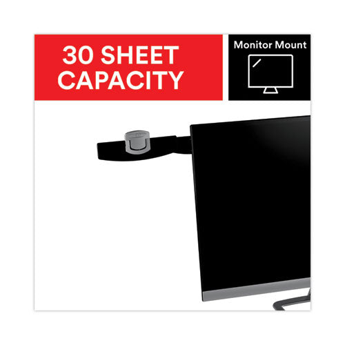 3M - Swing Arm Copyholder, Adhesive Monitor Mount, 30 Sheet Capacity, Plastic, Black/Silver Clip