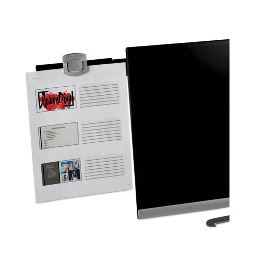 3M - Swing Arm Copyholder, Adhesive Monitor Mount, 30 Sheet Capacity, Plastic, Black/Silver Clip