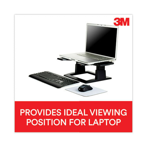 3M - Adjustable Notebook Riser, 13" x 13" x 4" to 6", Black, Supports 20 lbs